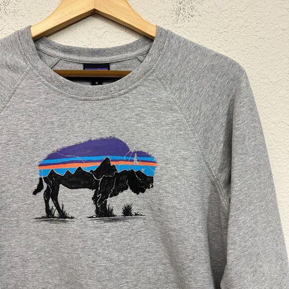 PATAGONIA W's Fitz Roy Bison Ahnya Crew Sweatshirt in Grey "Yellowstone" - Picture 2 of 9